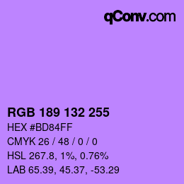 Color code: RGB 189 132 255 | qconv.com