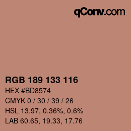 カラーコード: RGB 189 133 116 | qconv.com