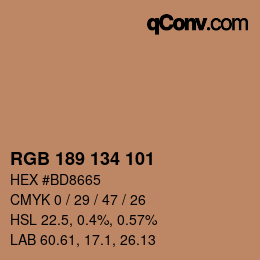 Color code: RGB 189 134 101 | qconv.com