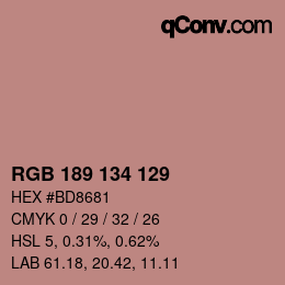 Color code: RGB 189 134 129 | qconv.com