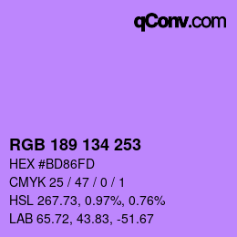 Color code: RGB 189 134 253 | qconv.com