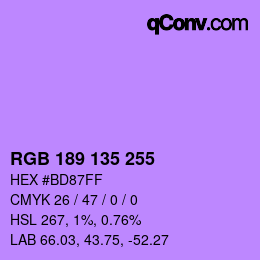 Color code: RGB 189 135 255 | qconv.com