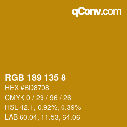 Color code: RGB 189 135 8 | qconv.com