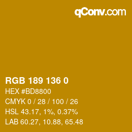 Color code: RGB 189 136 0 | qconv.com