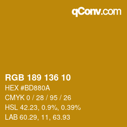 Color code: RGB 189 136 10 | qconv.com