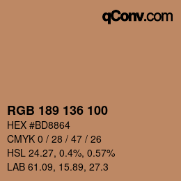 Color code: RGB 189 136 100 | qconv.com