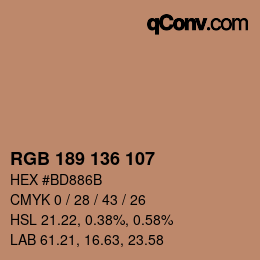Color code: RGB 189 136 107 | qconv.com