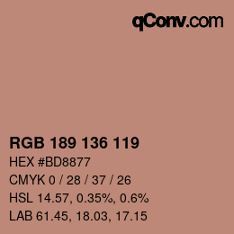カラーコード: RGB 189 136 119 | qconv.com