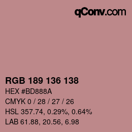 Color code: RGB 189 136 138 | qconv.com