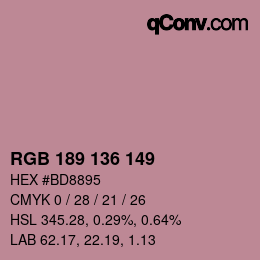 Color code: RGB 189 136 149 | qconv.com