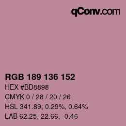 Color code: RGB 189 136 152 | qconv.com