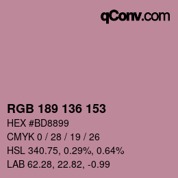Color code: RGB 189 136 153 | qconv.com