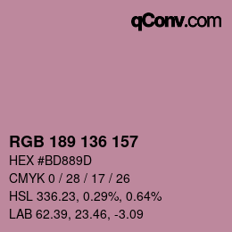 Color code: RGB 189 136 157 | qconv.com