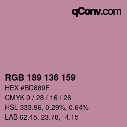 Color code: RGB 189 136 159 | qconv.com
