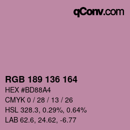 Color code: RGB 189 136 164 | qconv.com