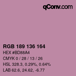 Color code: RGB 189 136 164 | qconv.com