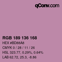 Color code: RGB 189 136 168 | qconv.com