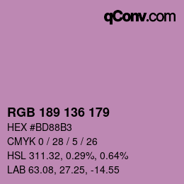 Color code: RGB 189 136 179 | qconv.com