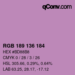 Color code: RGB 189 136 184 | qconv.com