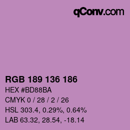 Color code: RGB 189 136 186 | qconv.com