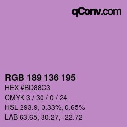 Color code: RGB 189 136 195 | qconv.com