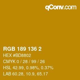 カラーコード: RGB 189 136 2 | qconv.com