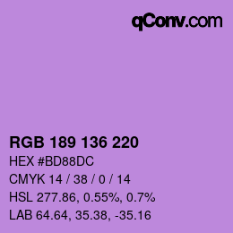 Color code: RGB 189 136 220 | qconv.com