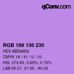 Color code: RGB 189 136 230 | qconv.com