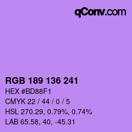Farbcode: RGB 189 136 241 | qconv.com