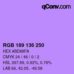 Color code: RGB 189 136 250 | qconv.com