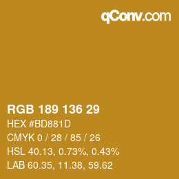 Color code: RGB 189 136 29 | qconv.com