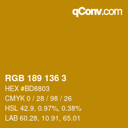 カラーコード: RGB 189 136 3 | qconv.com