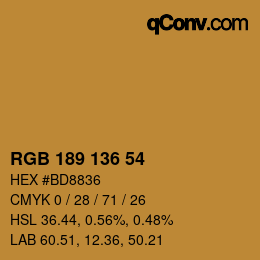Color code: RGB 189 136 54 | qconv.com