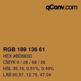 Color code: RGB 189 136 61 | qconv.com