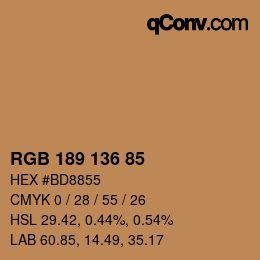 Color code: RGB 189 136 85 | qconv.com