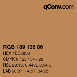 Color code: RGB 189 136 86 | qconv.com