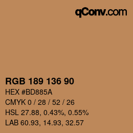Color code: RGB 189 136 90 | qconv.com