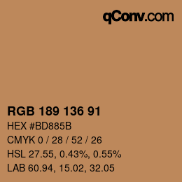 Color code: RGB 189 136 91 | qconv.com