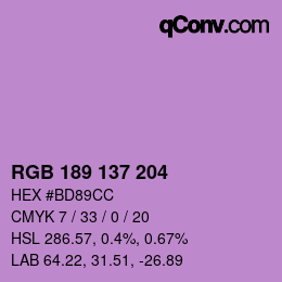 Color code: RGB 189 137 204 | qconv.com