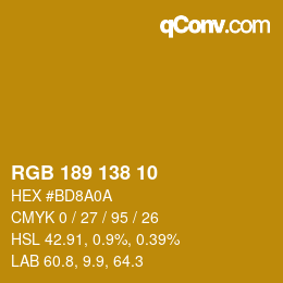 カラーコード: RGB 189 138 10 | qconv.com