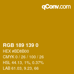 颜色代码: RGB 189 139 0 | qconv.com