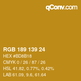 カラーコード: RGB 189 139 24 | qconv.com