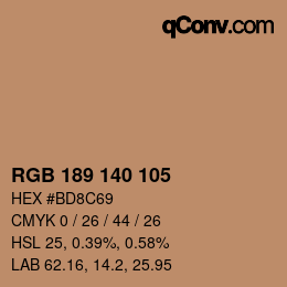 カラーコード: RGB 189 140 105 | qconv.com