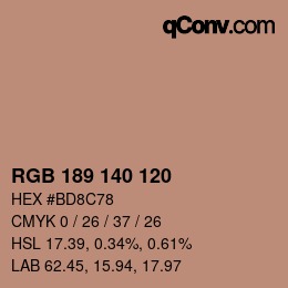 Color code: RGB 189 140 120 | qconv.com