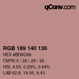 カラーコード: RGB 189 140 136 | qconv.com
