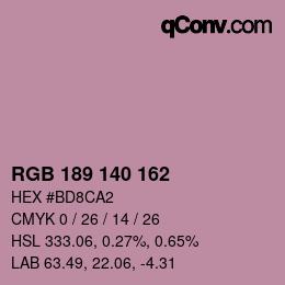 カラーコード: RGB 189 140 162 | qconv.com