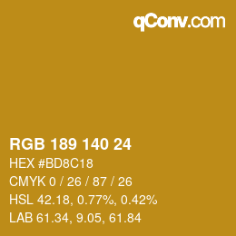 カラーコード: RGB 189 140 24 | qconv.com