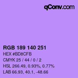 Color code: RGB 189 140 251 | qconv.com