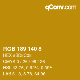 Color code: RGB 189 140 8 | qconv.com