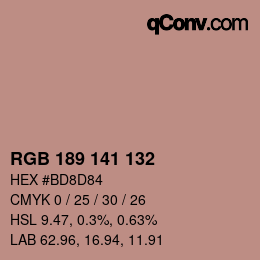 カラーコード: RGB 189 141 132 | qconv.com